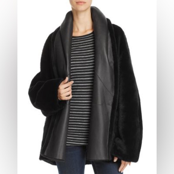 Vince shawl collar reversible lamb shearling fur leather jacket coat - Picture 3 of 11